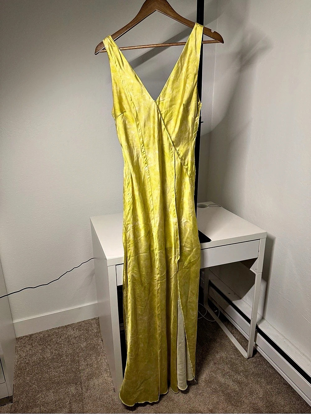 Yellow Satin-Style Maxi Dress